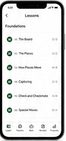 Lessons screen with lesson tracks.