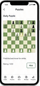 Puzzle screen with a chess position and hint button.