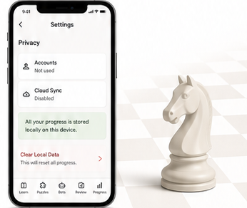 Settings screen beside a white knight chess piece.